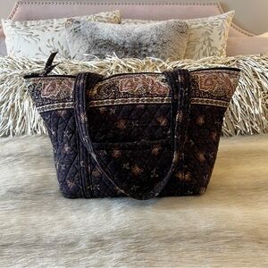 Vera Bradley Quilted Floral Shoulder Bag - Black and Brown